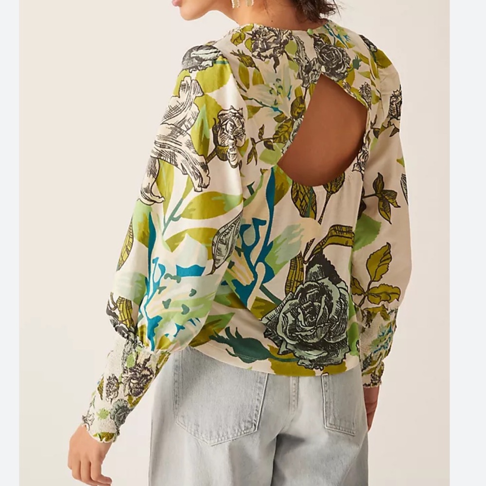 Anthropologie Blank London Zlovia Floral Blouse Top Shirt Small Cutout Open Back